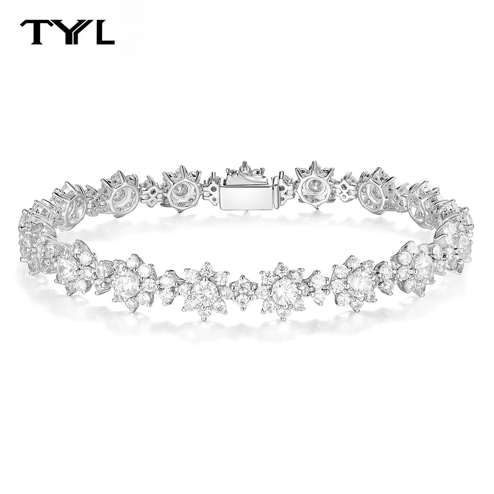 TYYL D Color Moissanite Flower Bracelet 925 Silver Sparkling Diamonds Bangle for Girl Women Sunflower Wedding Fine Jewelry Gifts