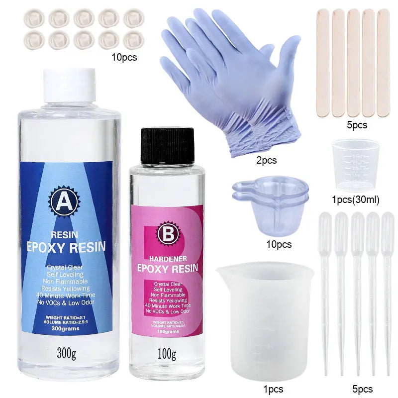 Epoxy Resin Kit Crystal Clear Easy Mix 3:1 AB Resin with Sticks,Graduated Cups and Gloves for Jewelry Making DIY Art Crafts