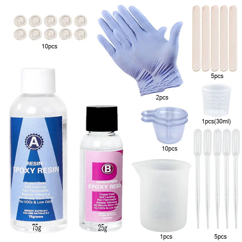 Epoxy Resin Kit Crystal Clear Easy Mix 3:1 AB Resin with Sticks,Graduated Cups and Gloves for Jewelry Making DIY Art Crafts