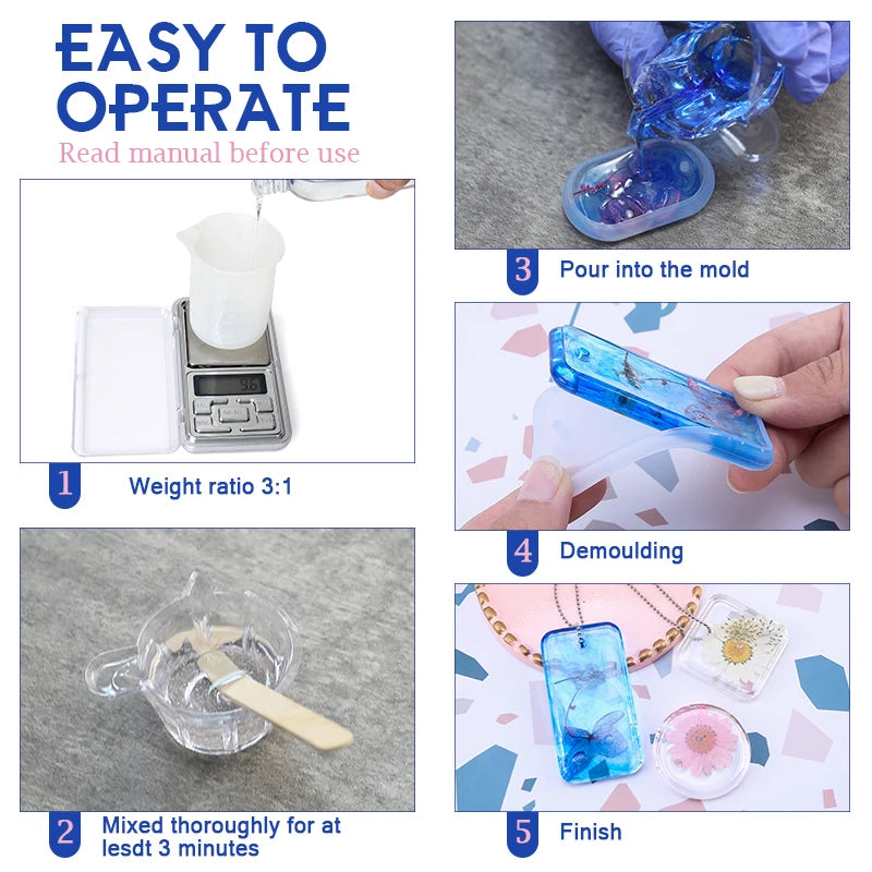 Epoxy Resin Kit Crystal Clear Easy Mix 3:1 AB Resin with Sticks,Graduated Cups and Gloves for Jewelry Making DIY Art Crafts