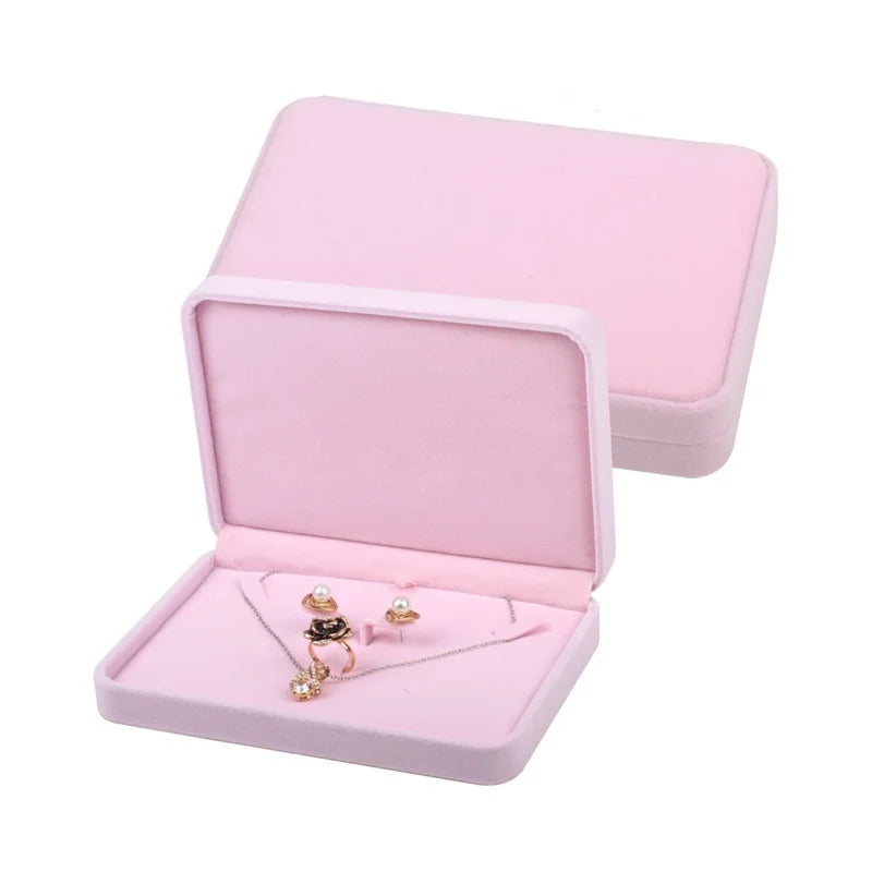 Pink Velvet Full Range Jewelry Box Ring Earrings Holder Necklace Bracelet Pendant Organizer Jewelry Storage Box Gift Case