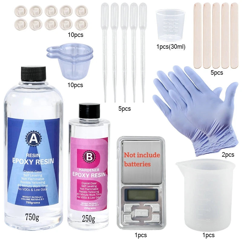 Epoxy Resin Kit Crystal Clear Easy Mix 3:1 AB Resin with Sticks,Graduated Cups and Gloves for Jewelry Making DIY Art Crafts