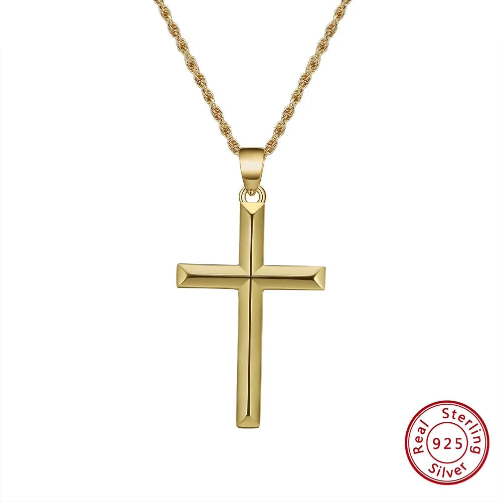 ORSA JEWELS Classic 14K Gold Cross Pendant Necklace for Men Women 925 Sterling Silver Necklace Christian Religious Jewelry NMN01