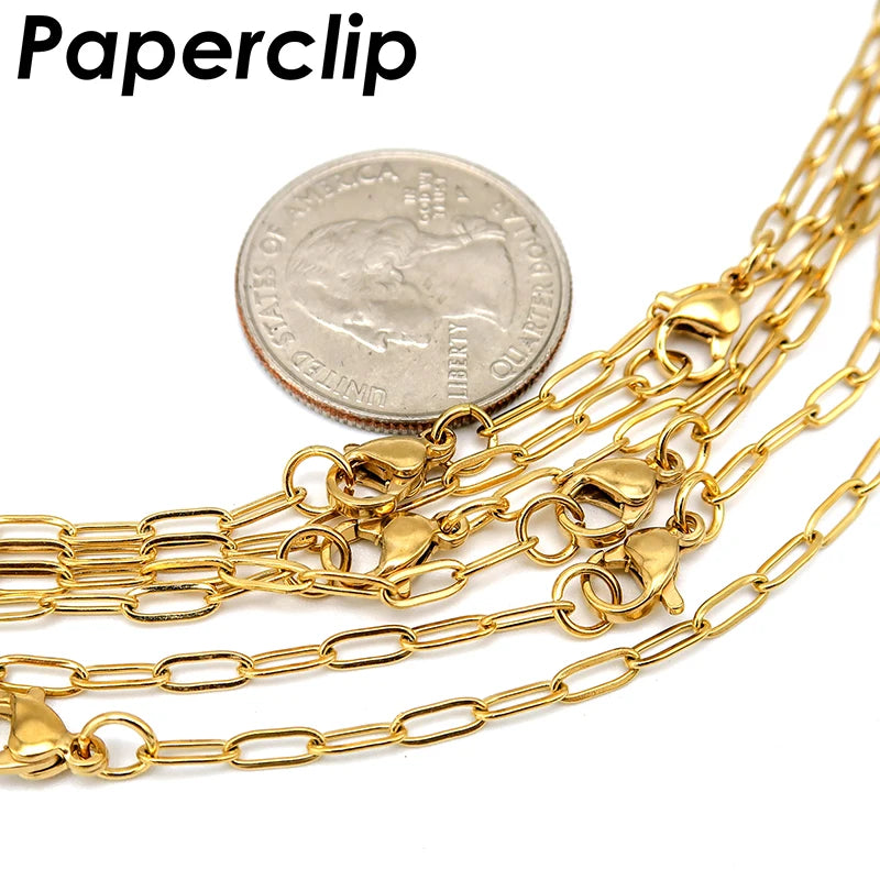 50 Pieces Paper Clip Necklace Gold Color Stainless Steel Paper Clip Necklace for Women, Paperclip Chain for Jewelry Making