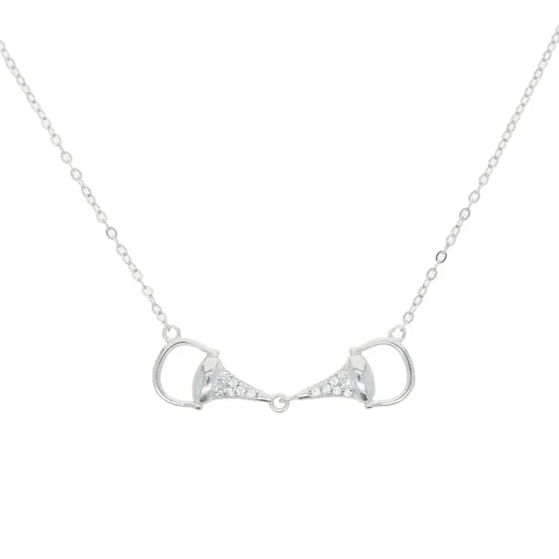 New Fashion 925 Silver Sterling Two tone Horseshoe Bit Horse Charm Pendant Necklace Pave CZ Link Chain Women Girl Gift Jewelry