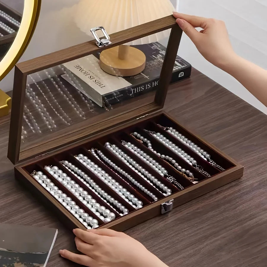 Put pearl necklace storage box with lid, glass dustproof long bracelet, bead jewelry, thick neck chain jewelry box, viewing tray