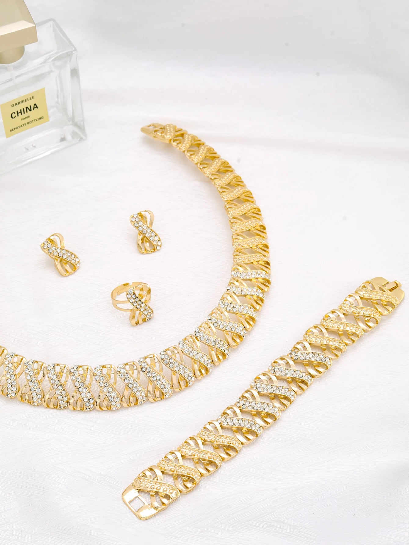 Fashion African Women Gold Color Earrings Bracelet Design Hollow Earrings Choker Necklace Bridal  Wedding Indian Party Jewelry