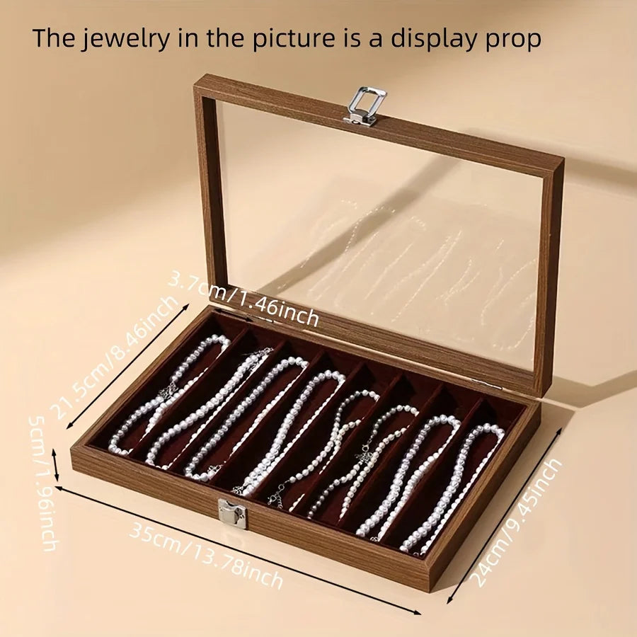 Put pearl necklace storage box with lid, glass dustproof long bracelet, bead jewelry, thick neck chain jewelry box, viewing tray
