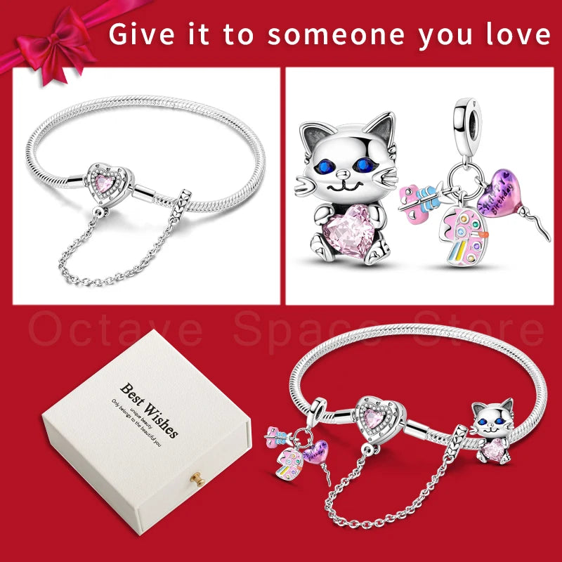 4pcs/lot Silver 925 Origina Heart Shape Mom Sister Lover Charm Set Hand of Fashion Bracelet With White Box Women Jewelry Gifts