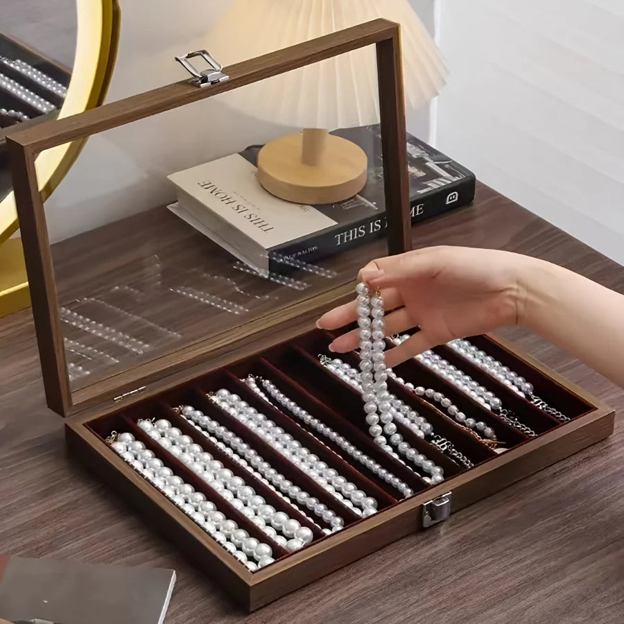 Put pearl necklace storage box with lid, glass dustproof long bracelet, bead jewelry, thick neck chain jewelry box, viewing tray