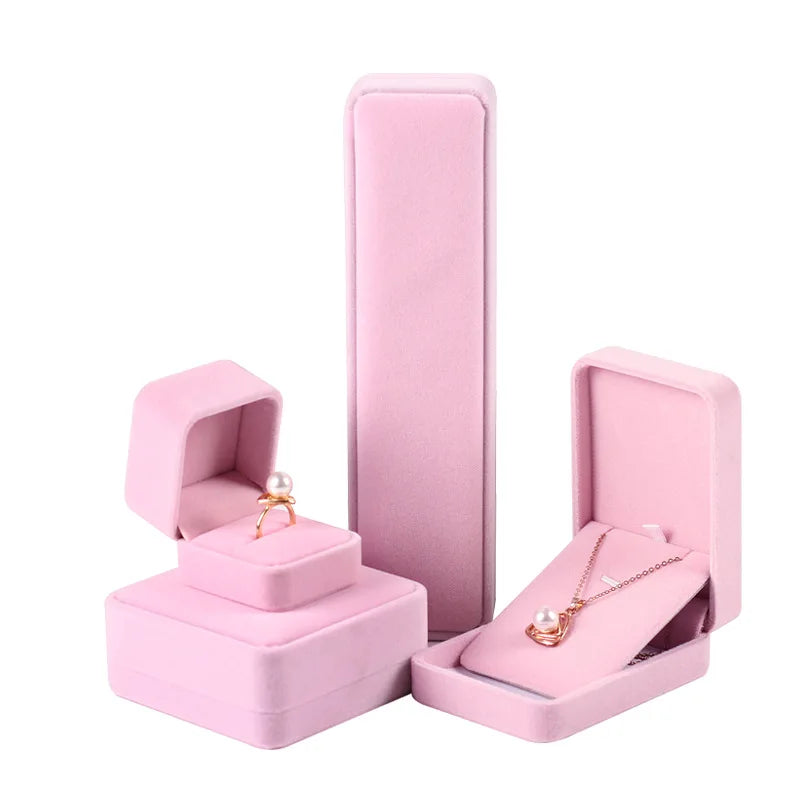 Pink Velvet Full Range Jewelry Box Ring Earrings Holder Necklace Bracelet Pendant Organizer Jewelry Storage Box Gift Case