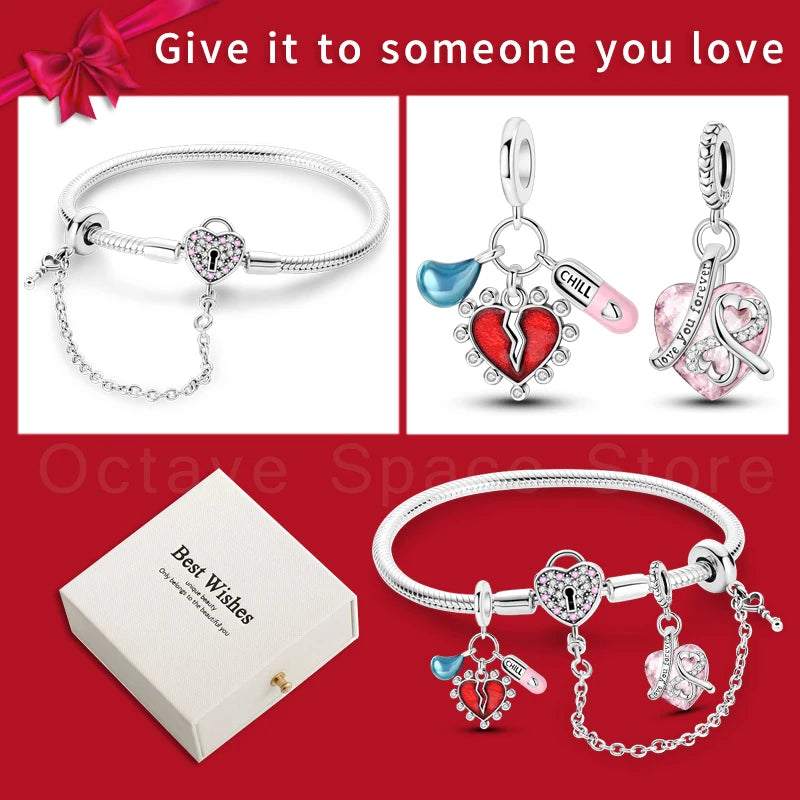 4pcs/lot Silver 925 Origina Heart Shape Mom Sister Lover Charm Set Hand of Fashion Bracelet With White Box Women Jewelry Gifts