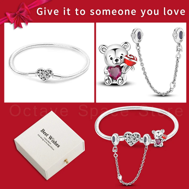 4pcs/lot Silver 925 Origina Heart Shape Mom Sister Lover Charm Set Hand of Fashion Bracelet With White Box Women Jewelry Gifts