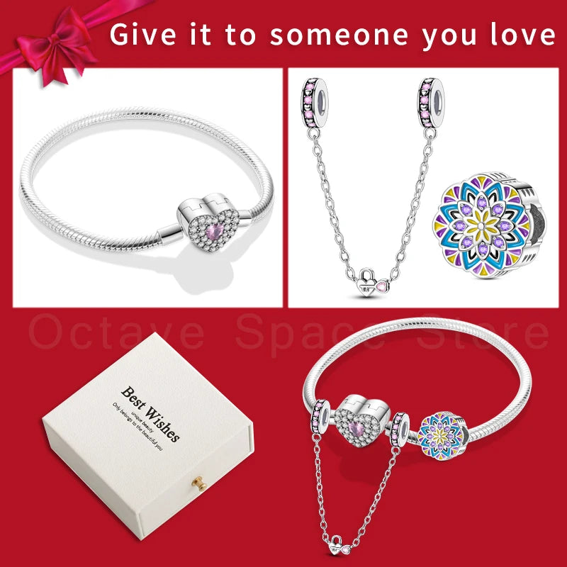 4pcs/lot Silver 925 Origina Heart Shape Mom Sister Lover Charm Set Hand of Fashion Bracelet With White Box Women Jewelry Gifts