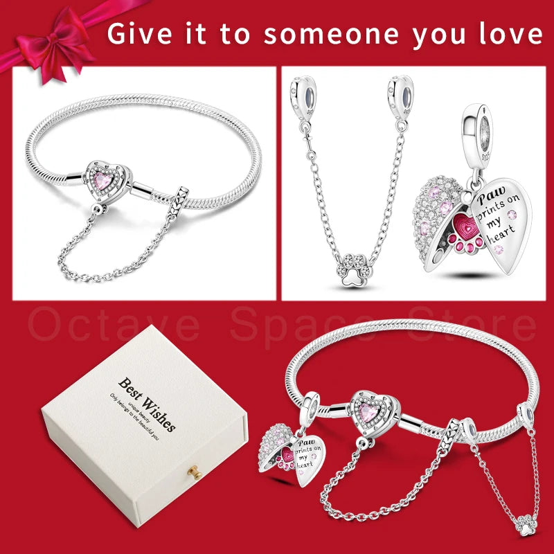 4pcs/lot Silver 925 Origina Heart Shape Mom Sister Lover Charm Set Hand of Fashion Bracelet With White Box Women Jewelry Gifts