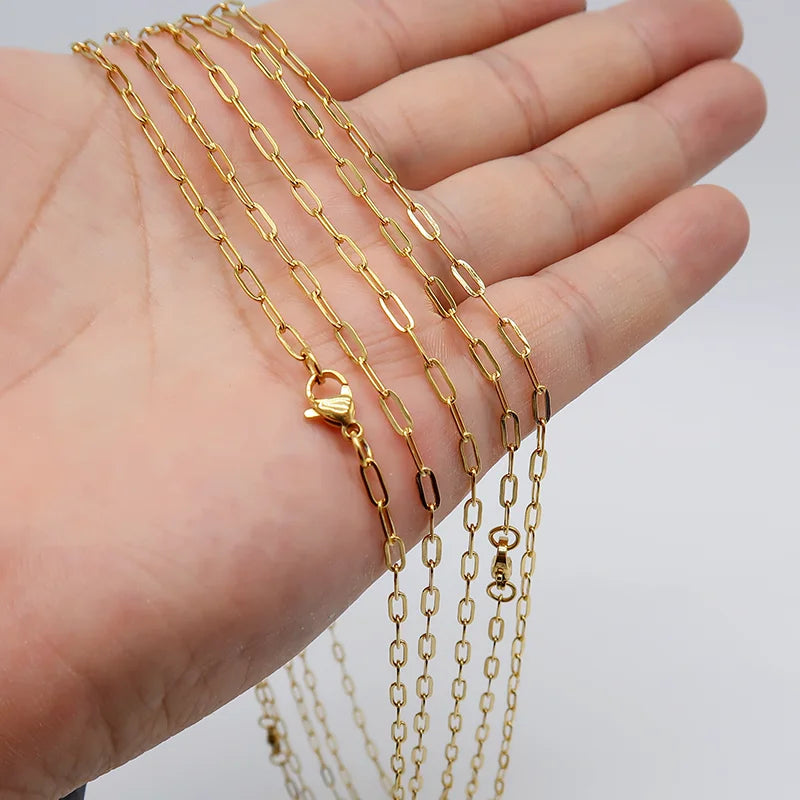 50 Pieces Paper Clip Necklace Gold Color Stainless Steel Paper Clip Necklace for Women, Paperclip Chain for Jewelry Making