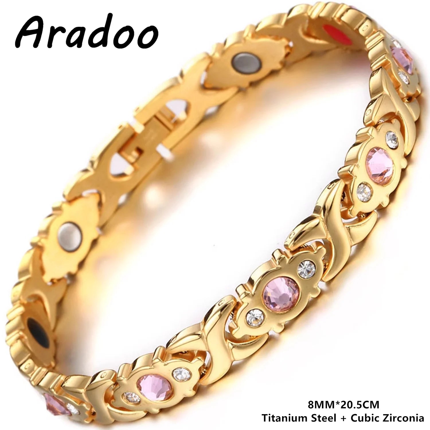 ARADOO Titanium Steel Crystal Bracelets for Women Classic Stainless Steel Zirconia Link Bracelet Jewelry Gifts