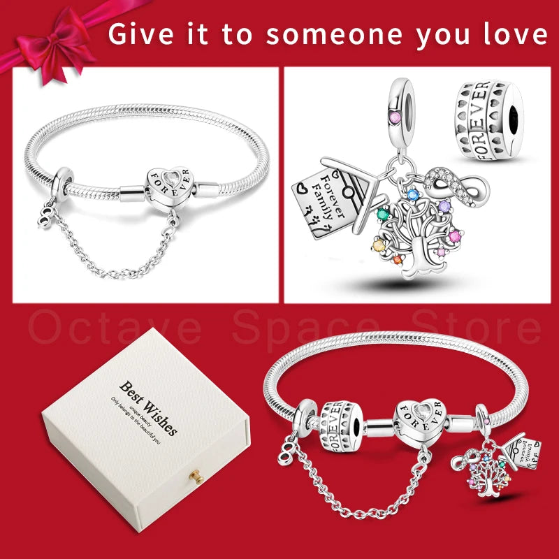 4pcs/lot Silver 925 Origina Heart Shape Mom Sister Lover Charm Set Hand of Fashion Bracelet With White Box Women Jewelry Gifts