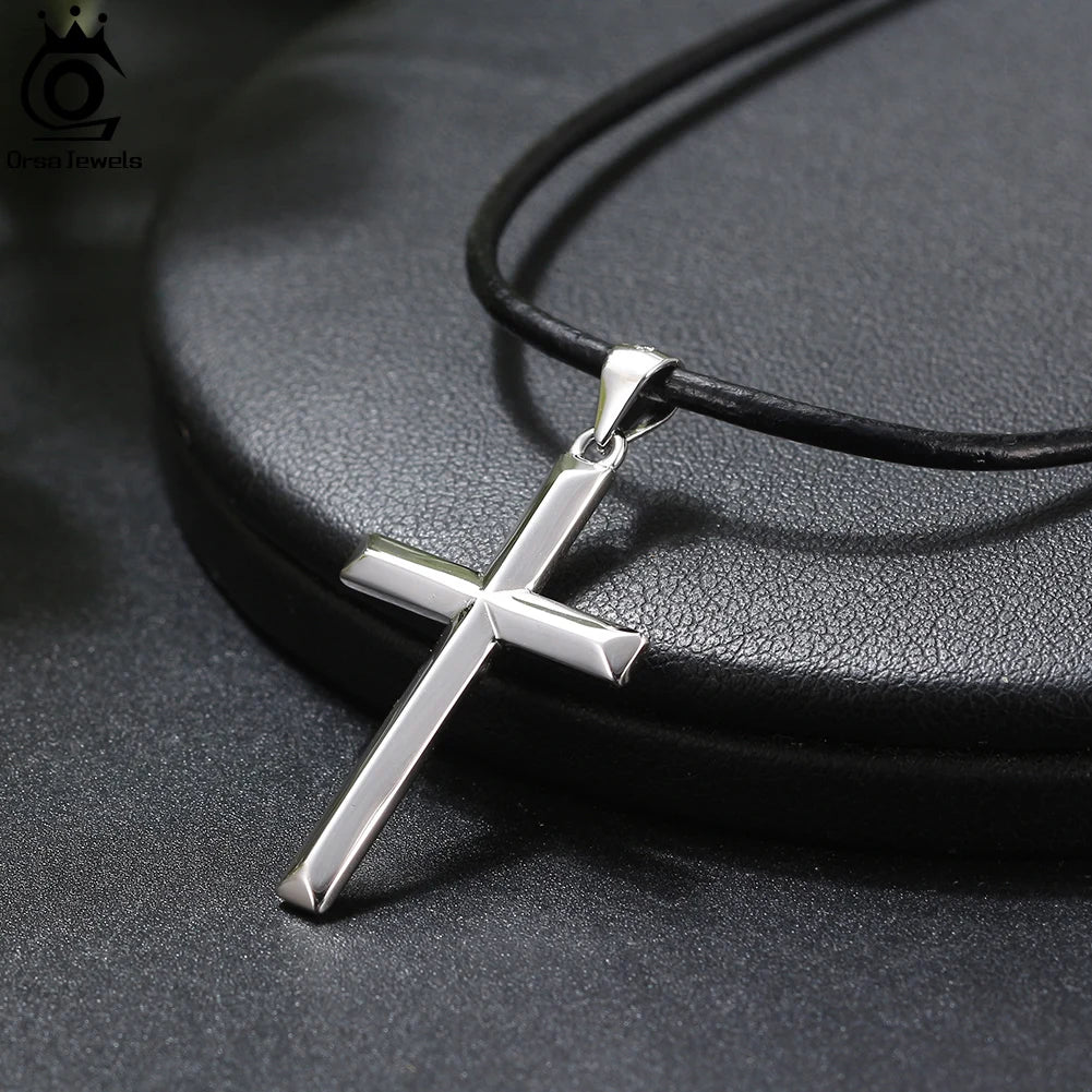 ORSA JEWELS Classic 14K Gold Cross Pendant Necklace for Men Women 925 Sterling Silver Necklace Christian Religious Jewelry NMN01