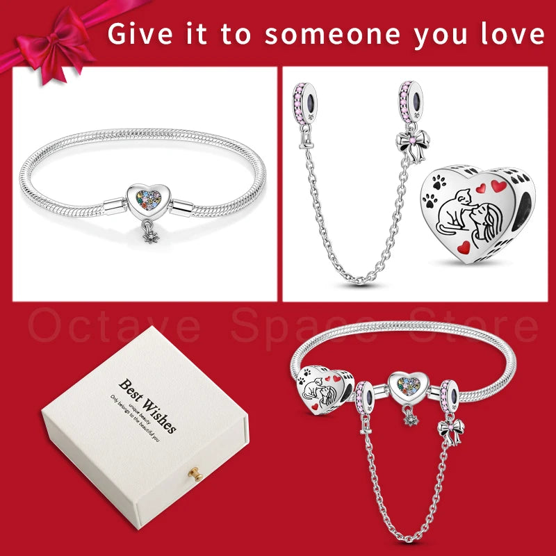 4pcs/lot Silver 925 Origina Heart Shape Mom Sister Lover Charm Set Hand of Fashion Bracelet With White Box Women Jewelry Gifts