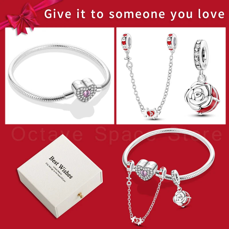 4pcs/lot Silver 925 Origina Heart Shape Mom Sister Lover Charm Set Hand of Fashion Bracelet With White Box Women Jewelry Gifts