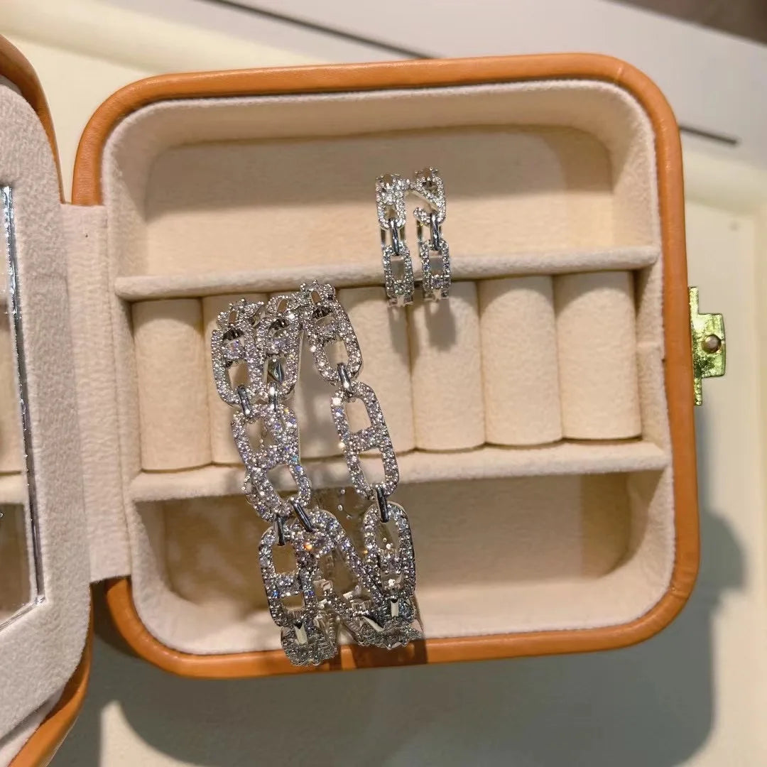 Luxury 2PCS Dubai Bangle Ring Set Fashion Jewelry For Women Wedding Engagement brincos para as mulheres s0805