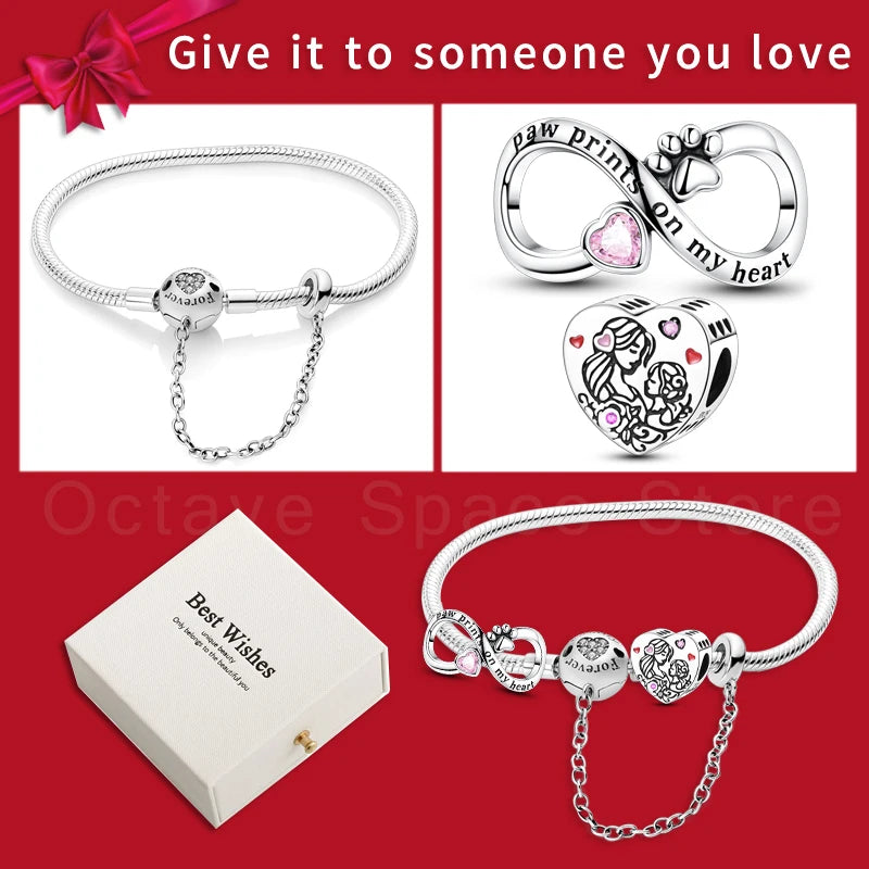 4pcs/lot Silver 925 Origina Heart Shape Mom Sister Lover Charm Set Hand of Fashion Bracelet With White Box Women Jewelry Gifts