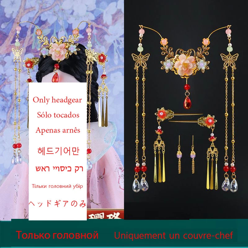 Dolls Jewelry Headgear Accessories for 1/3 BJD Ancient Hanfu Doll Traditional Bead Headdress Necklace Earring DIY Toys for Girl