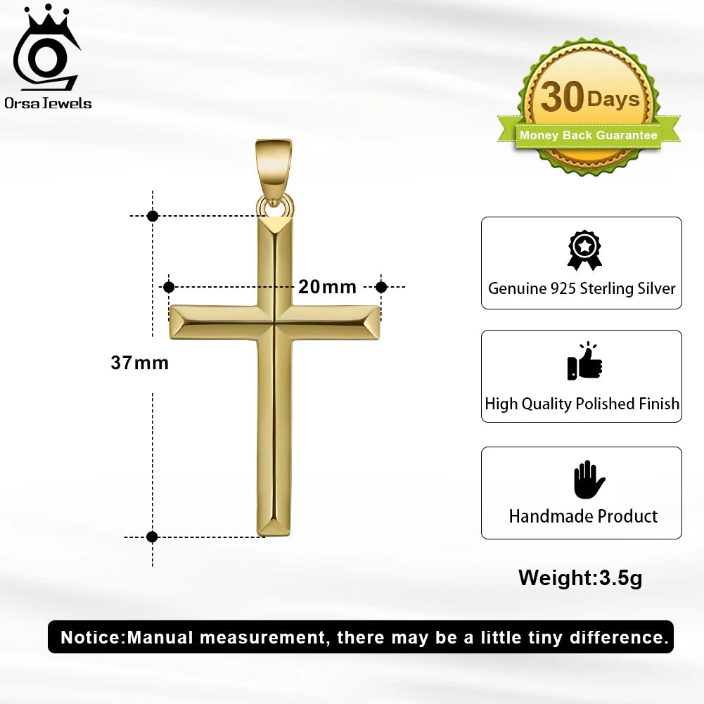 ORSA JEWELS Classic 14K Gold Cross Pendant Necklace for Men Women 925 Sterling Silver Necklace Christian Religious Jewelry NMN01