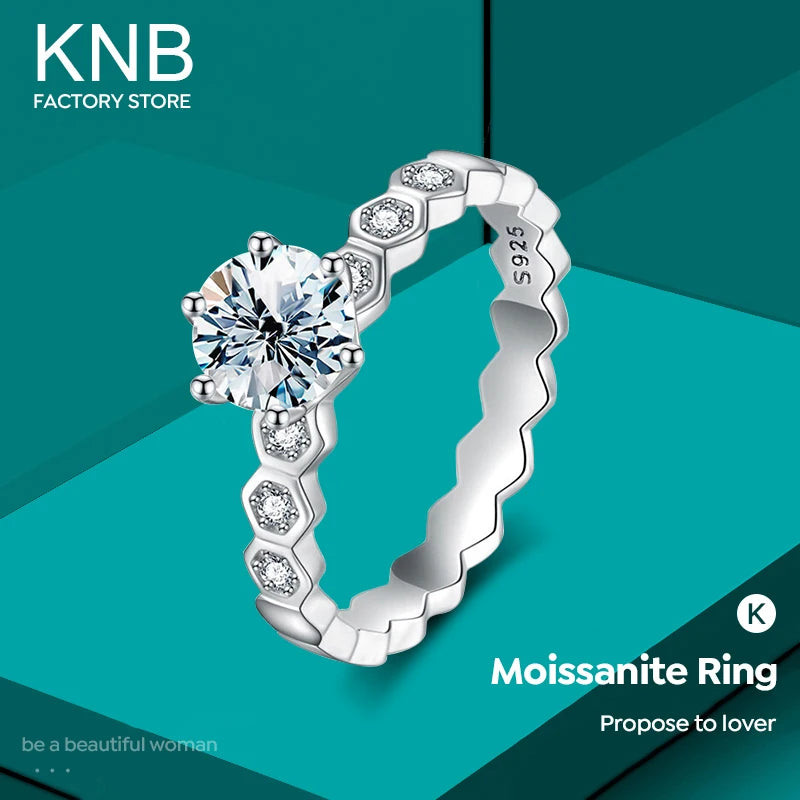 KNB Real 1ct Brilliant Moissanite Diamond Ring 925 Sterling Silver Honeycomb Rings for Women Wedding Luxury Vintage Fine Jewelry