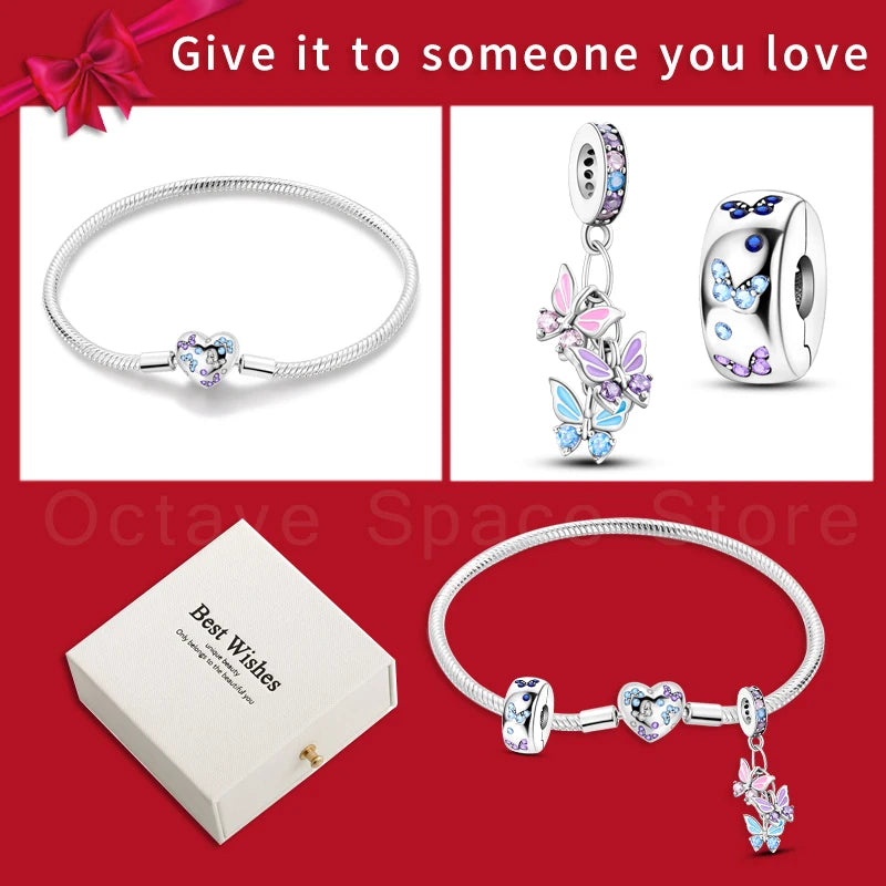 4pcs/lot Silver 925 Origina Heart Shape Mom Sister Lover Charm Set Hand of Fashion Bracelet With White Box Women Jewelry Gifts