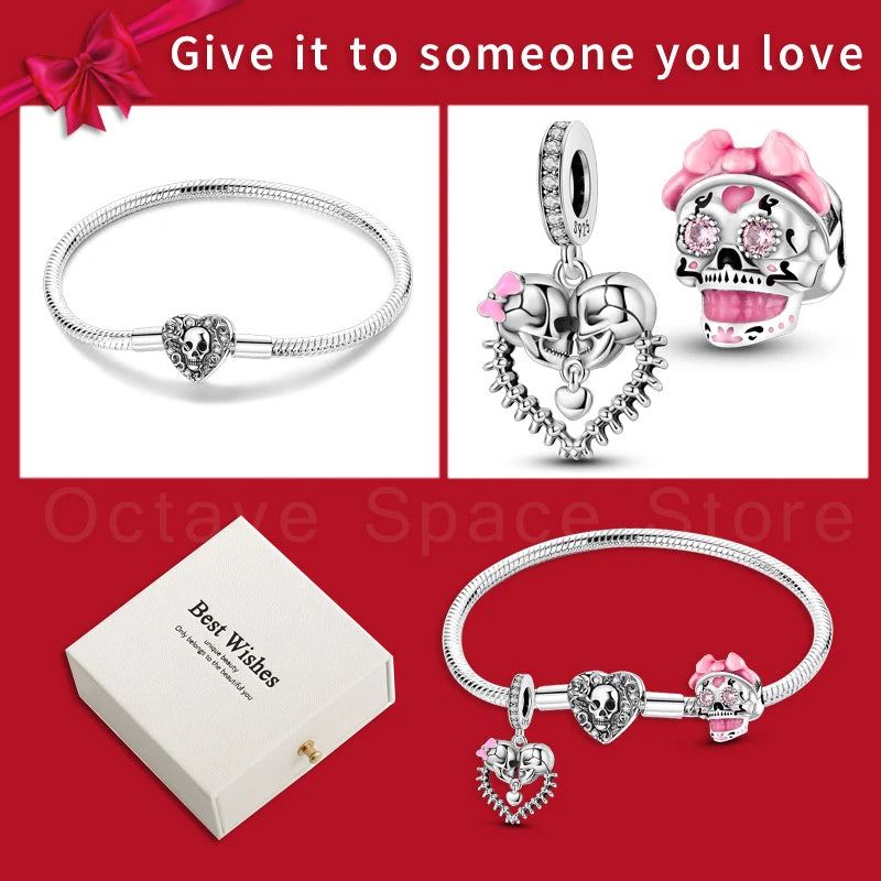 4pcs/lot Silver 925 Origina Heart Shape Mom Sister Lover Charm Set Hand of Fashion Bracelet With White Box Women Jewelry Gifts