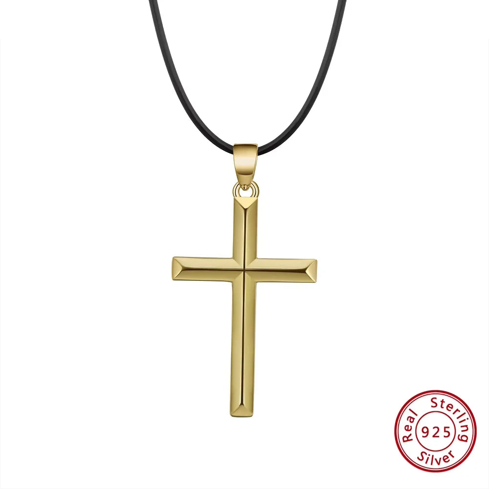 ORSA JEWELS Classic 14K Gold Cross Pendant Necklace for Men Women 925 Sterling Silver Necklace Christian Religious Jewelry NMN01