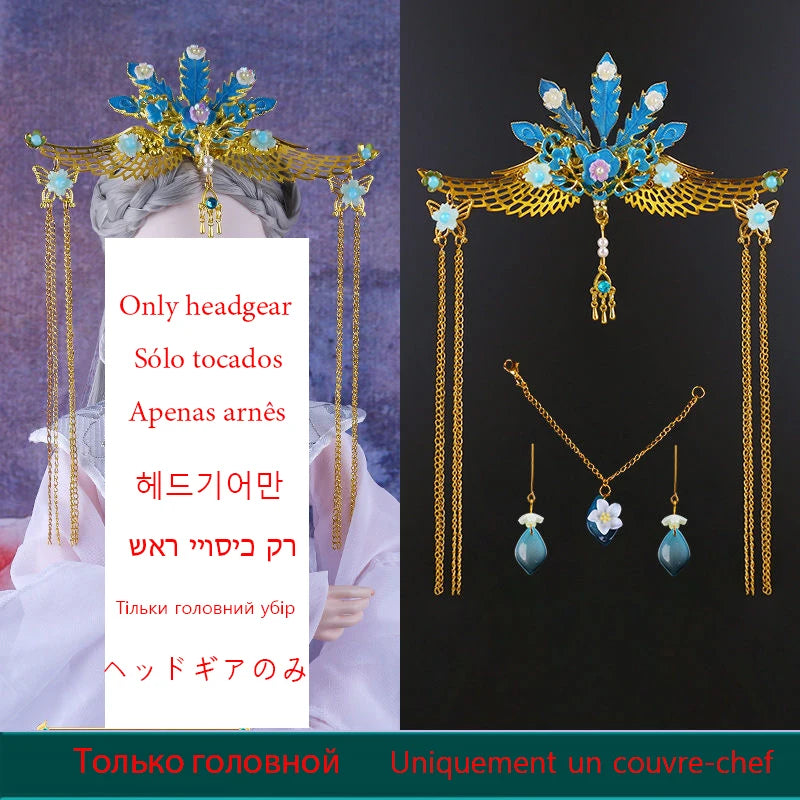 Dolls Jewelry Headgear Accessories for 1/3 BJD Ancient Hanfu Doll Traditional Bead Headdress Necklace Earring DIY Toys for Girl