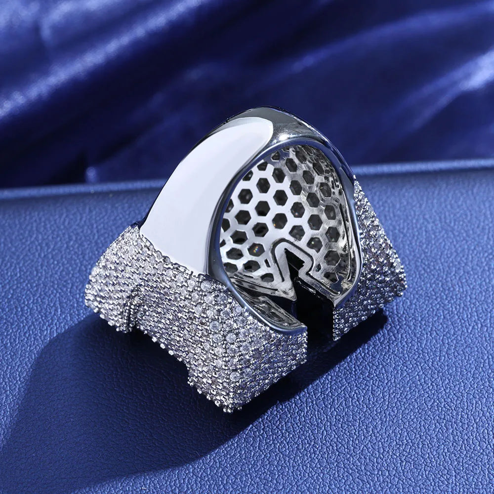 HHIOK Hip Hop Jewelry Luxury Iced Letter M Ring for Men and Women Full Pave Bling Brass Zircon Intital M Ring For Gift