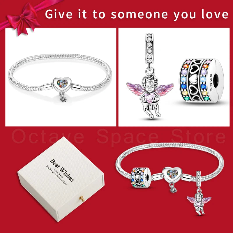 4pcs/lot Silver 925 Origina Heart Shape Mom Sister Lover Charm Set Hand of Fashion Bracelet With White Box Women Jewelry Gifts