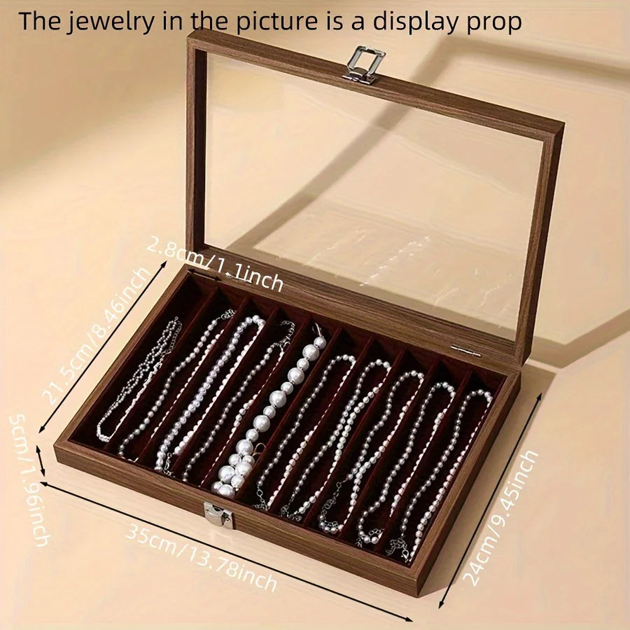 Put pearl necklace storage box with lid, glass dustproof long bracelet, bead jewelry, thick neck chain jewelry box, viewing tray