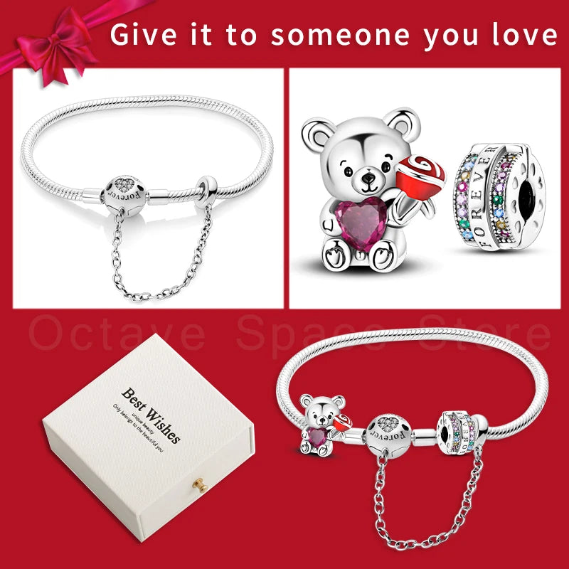 4pcs/lot Silver 925 Origina Heart Shape Mom Sister Lover Charm Set Hand of Fashion Bracelet With White Box Women Jewelry Gifts