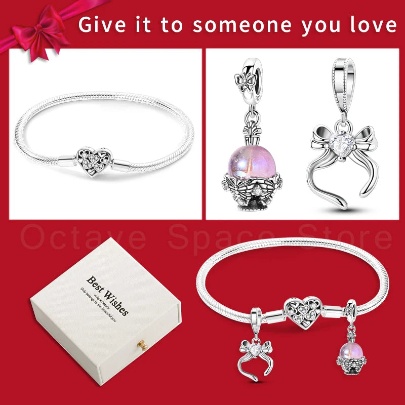 4pcs/lot Silver 925 Origina Heart Shape Mom Sister Lover Charm Set Hand of Fashion Bracelet With White Box Women Jewelry Gifts