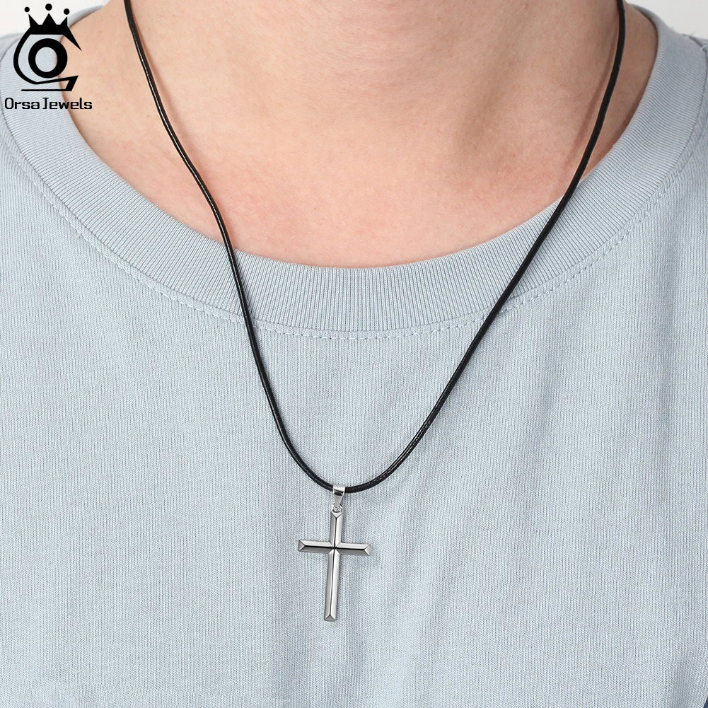 ORSA JEWELS Classic 14K Gold Cross Pendant Necklace for Men Women 925 Sterling Silver Necklace Christian Religious Jewelry NMN01