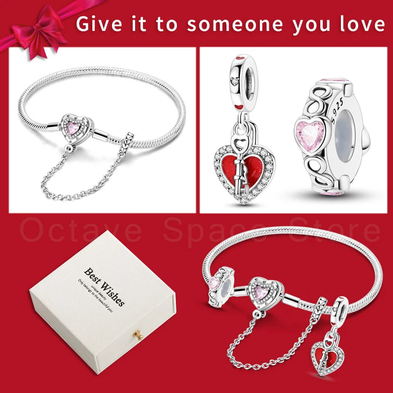 4pcs/lot Silver 925 Origina Heart Shape Mom Sister Lover Charm Set Hand of Fashion Bracelet With White Box Women Jewelry Gifts