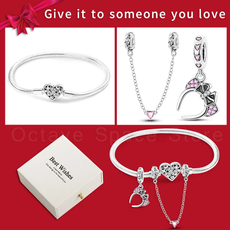 4pcs/lot Silver 925 Origina Heart Shape Mom Sister Lover Charm Set Hand of Fashion Bracelet With White Box Women Jewelry Gifts