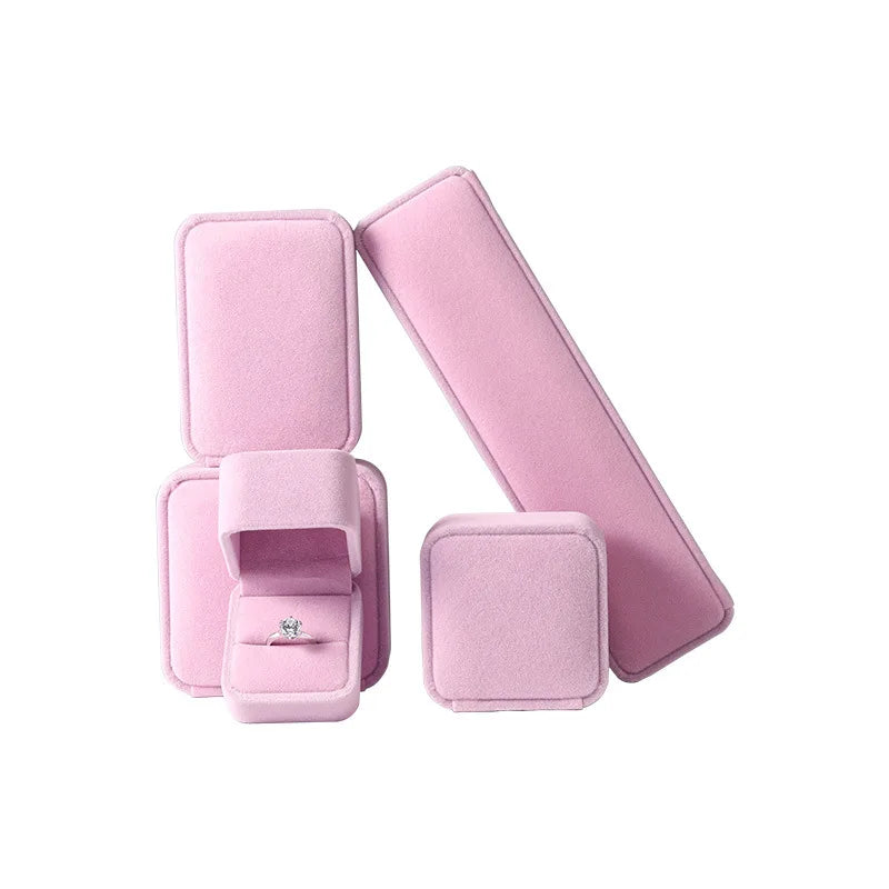Pink Velvet Full Range Jewelry Box Ring Earrings Holder Necklace Bracelet Pendant Organizer Jewelry Storage Box Gift Case