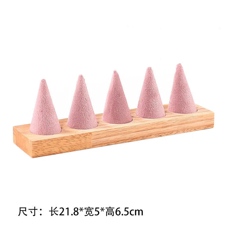 Solid Wood Pink Velvet Jewelry Exhibitor Stand Ring Earrings Storage Stand Bracelet Watch Display Stand