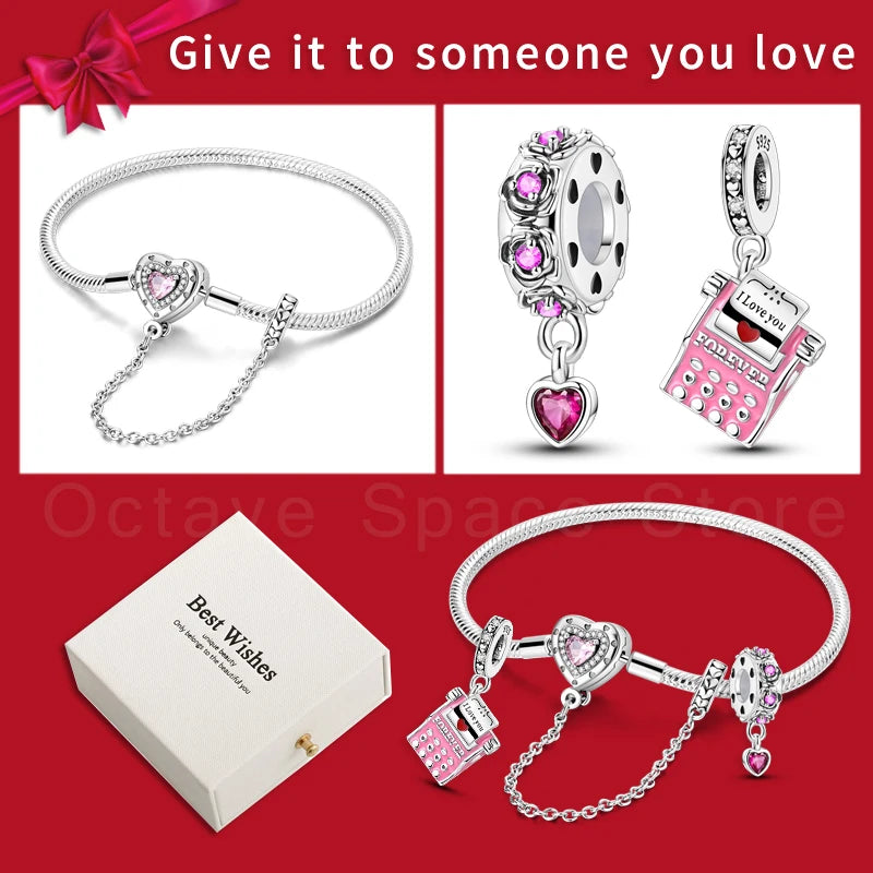 4pcs/lot Silver 925 Origina Heart Shape Mom Sister Lover Charm Set Hand of Fashion Bracelet With White Box Women Jewelry Gifts