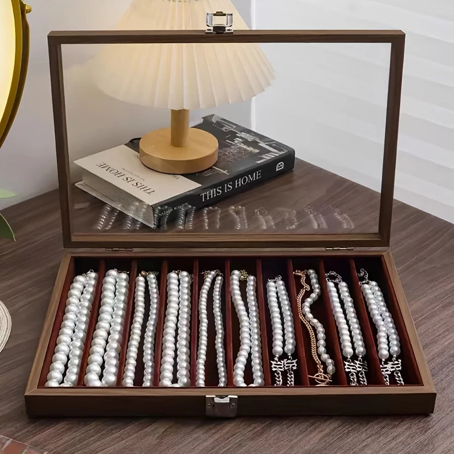 Put pearl necklace storage box with lid, glass dustproof long bracelet, bead jewelry, thick neck chain jewelry box, viewing tray