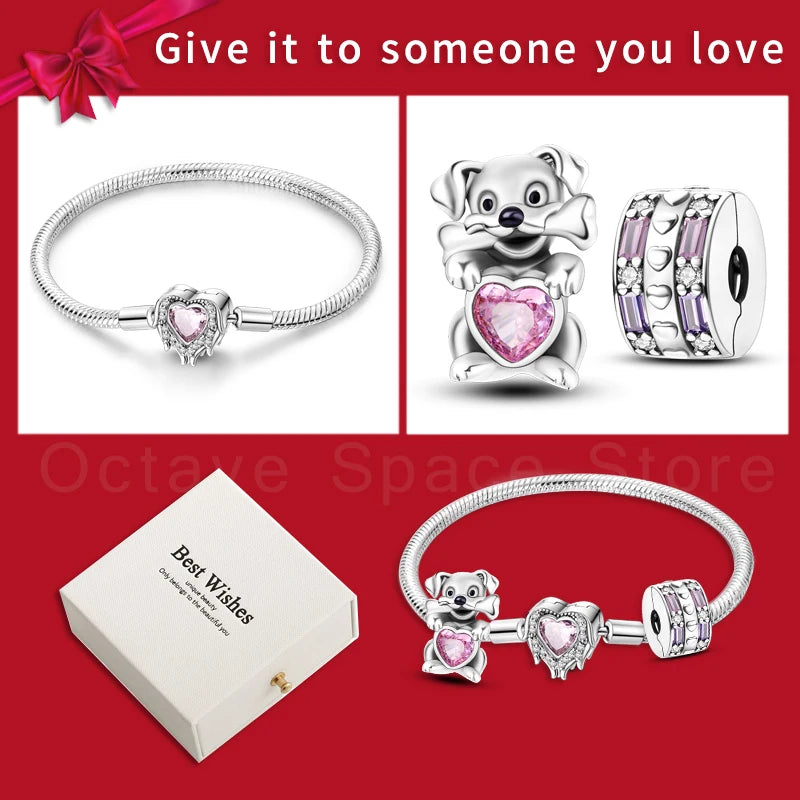 4pcs/lot Silver 925 Origina Heart Shape Mom Sister Lover Charm Set Hand of Fashion Bracelet With White Box Women Jewelry Gifts