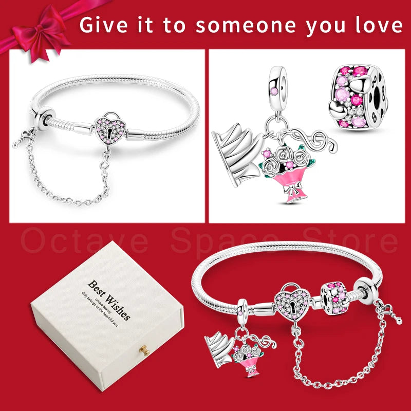 4pcs/lot Silver 925 Origina Heart Shape Mom Sister Lover Charm Set Hand of Fashion Bracelet With White Box Women Jewelry Gifts