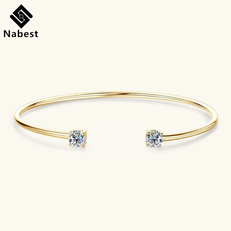 0.5CT D VVS1 3EX Moissanite Bangle Genuine 925 Sterling Silver Hand Opening Cuffs Bracelets for Women Girls Gold Fine Jewelry