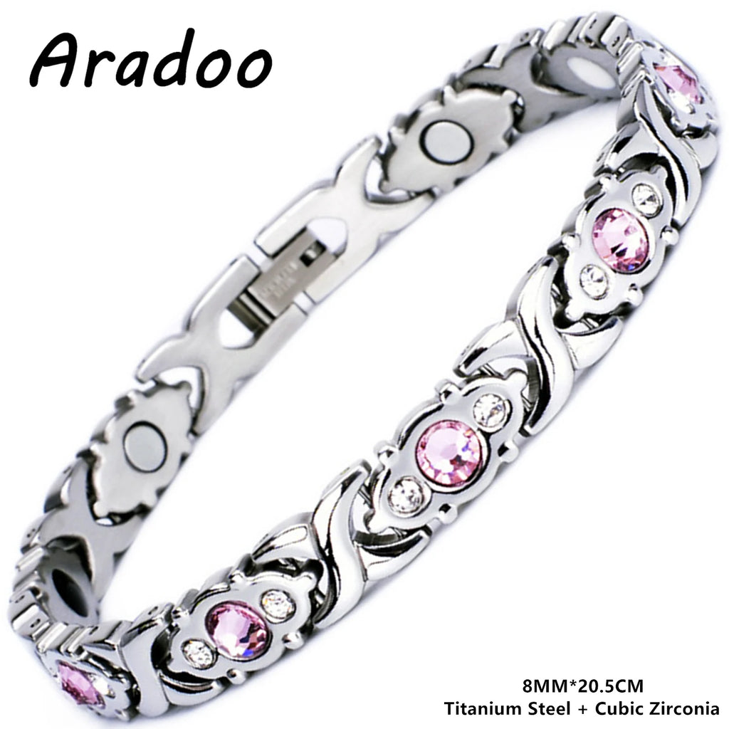 ARADOO Titanium Steel Crystal Bracelets for Women Classic Stainless Steel Zirconia Link Bracelet Jewelry Gifts